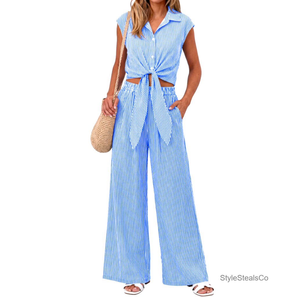 Viscose Blend Pant Set, Cap Sleeve Crop Top, Wide Leg Pants, Lounge Wear